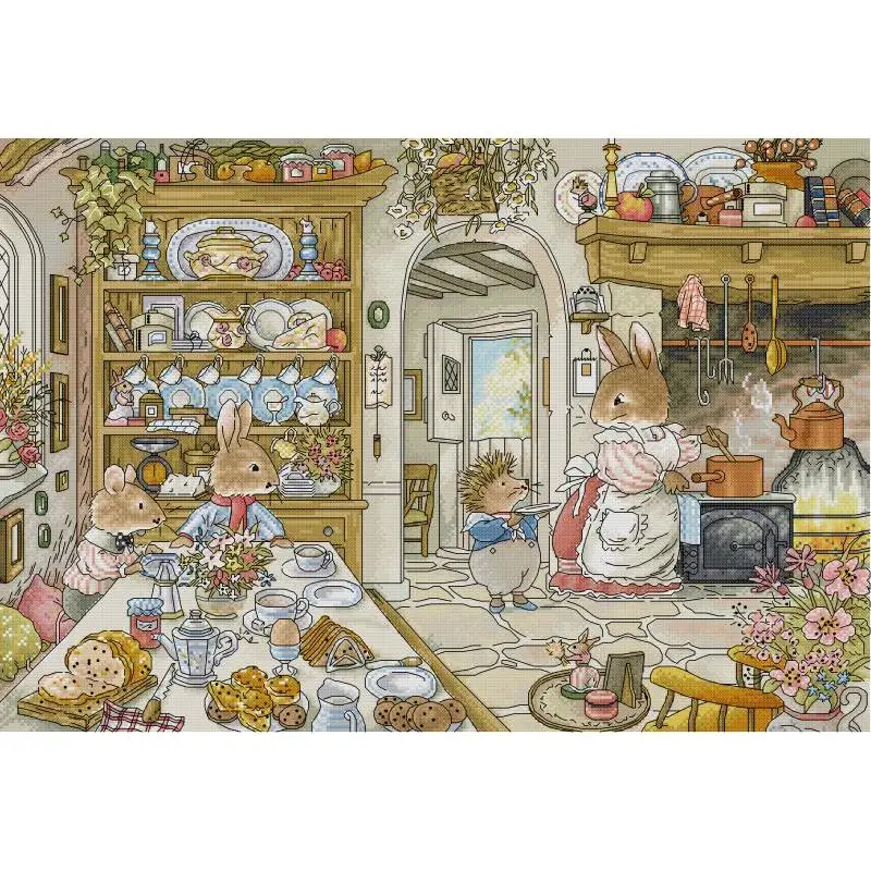 Embroidery Kitchen - Кухня кролика, мультяшный животный узор, набор