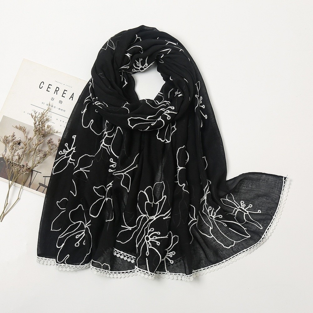 Embroidery Hijab - Универсальный элегантный хиджаб-шарф с тонкой цветочной