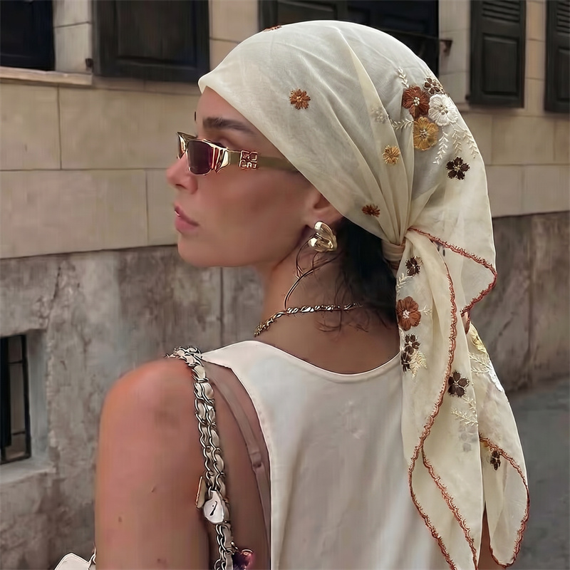 Embroidery Hijab - Роскошная прозрачная сетчатая шаль с цветочной