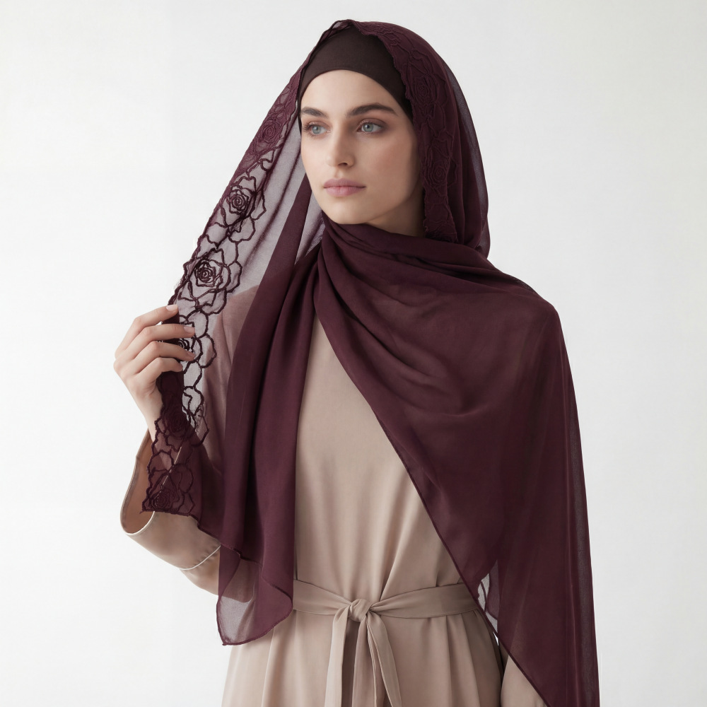 Фиолетовые шифоновые хиджабы-ш – обзор и цена Embroidery Hijab