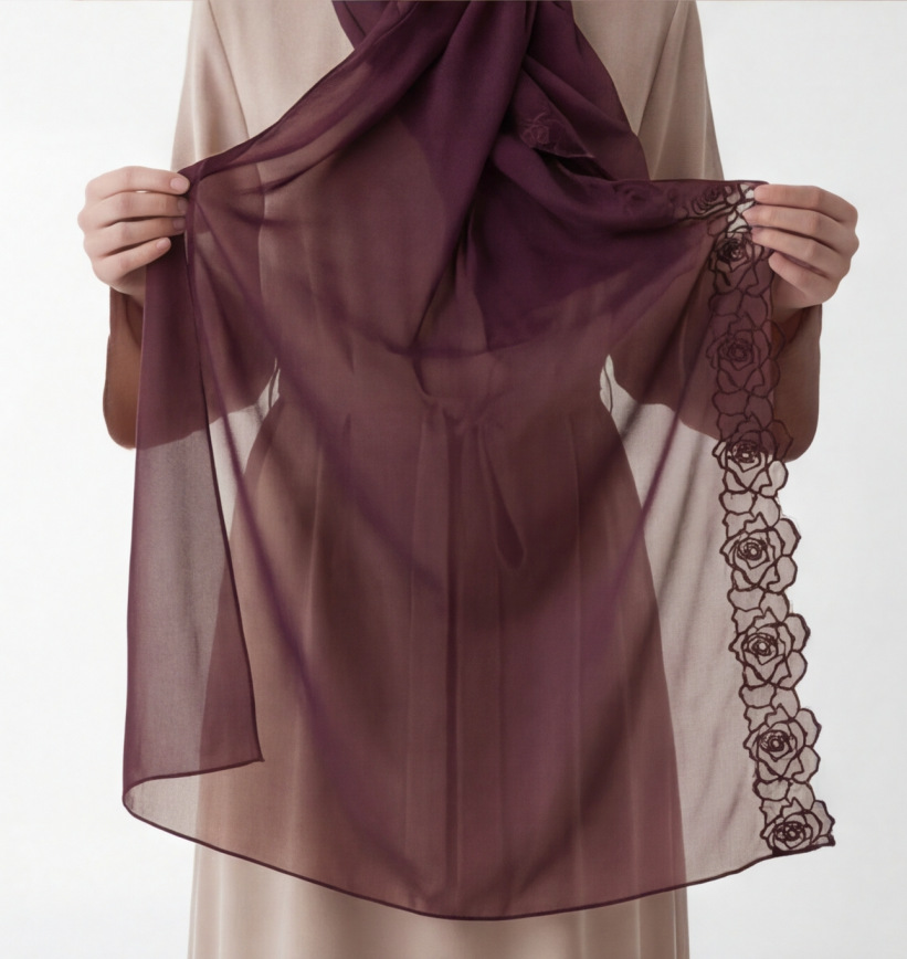 Фиолетовые шифоновые хиджабы-ш – обзор и цена Embroidery Hijab